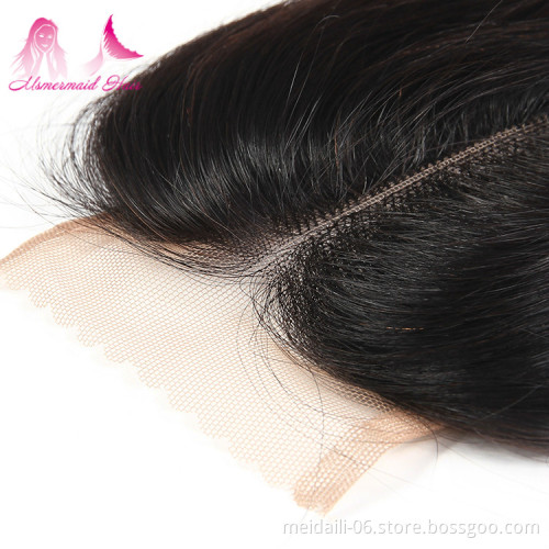Tangle Free Shedding Free Straight Hair Natural Color Virgin Brazilian 4*4 Lace Closure cheap human hair bundles